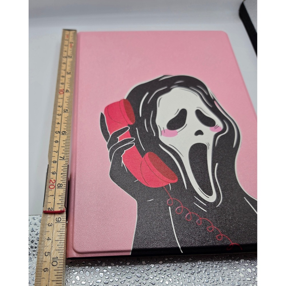 Pink Ghostface Scream Horror Tablet Folio Case with Stylus Holder 10x6.5 Inch - Picture 5 of 6